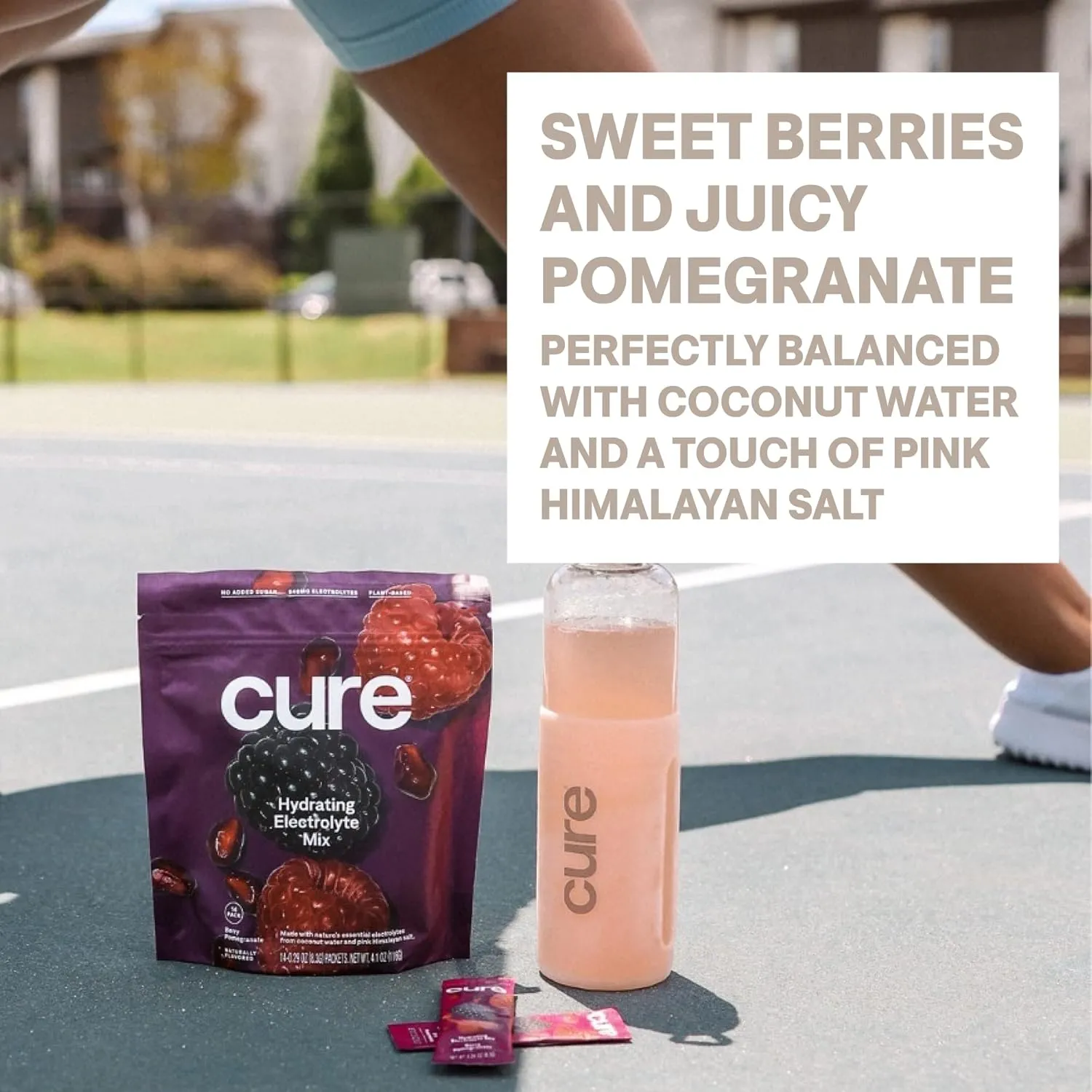 Cure Hydration | Plant-Based Electrolyte Drink Mix | No Added Sugar | FSA & HSA | Dehydration Relief Powder Made with Coconut Water | Non-GMO | Vegan | 28 Servings Jar - Berry Pomegranate
