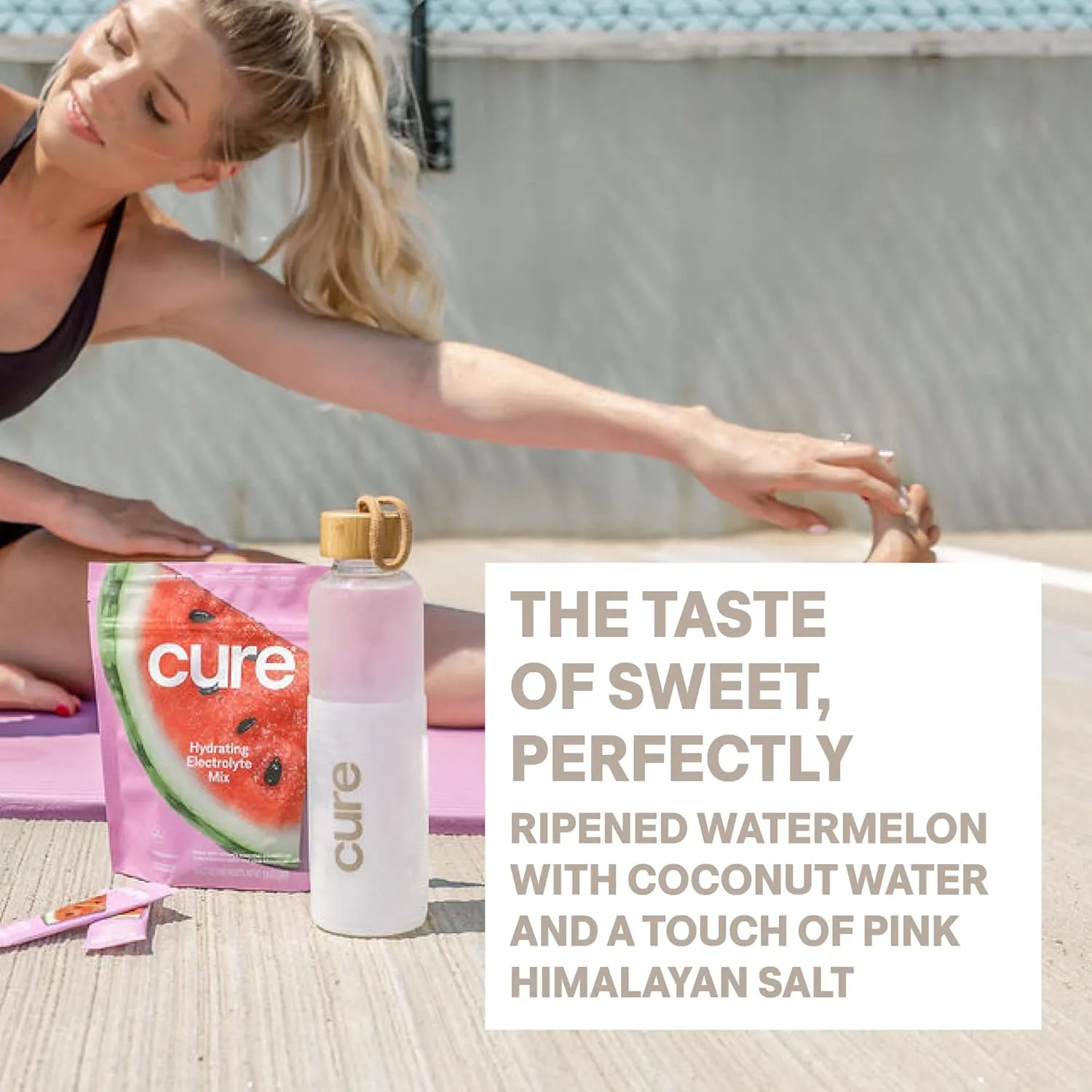 Cure Hydration | Plant-Based Electrolyte Drink Mix | No Added Sugar | FSA & HSA | Dehydration Relief Powder Made with Coconut Water | Non-GMO | Vegan | Box of 8 Packets - Watermelon