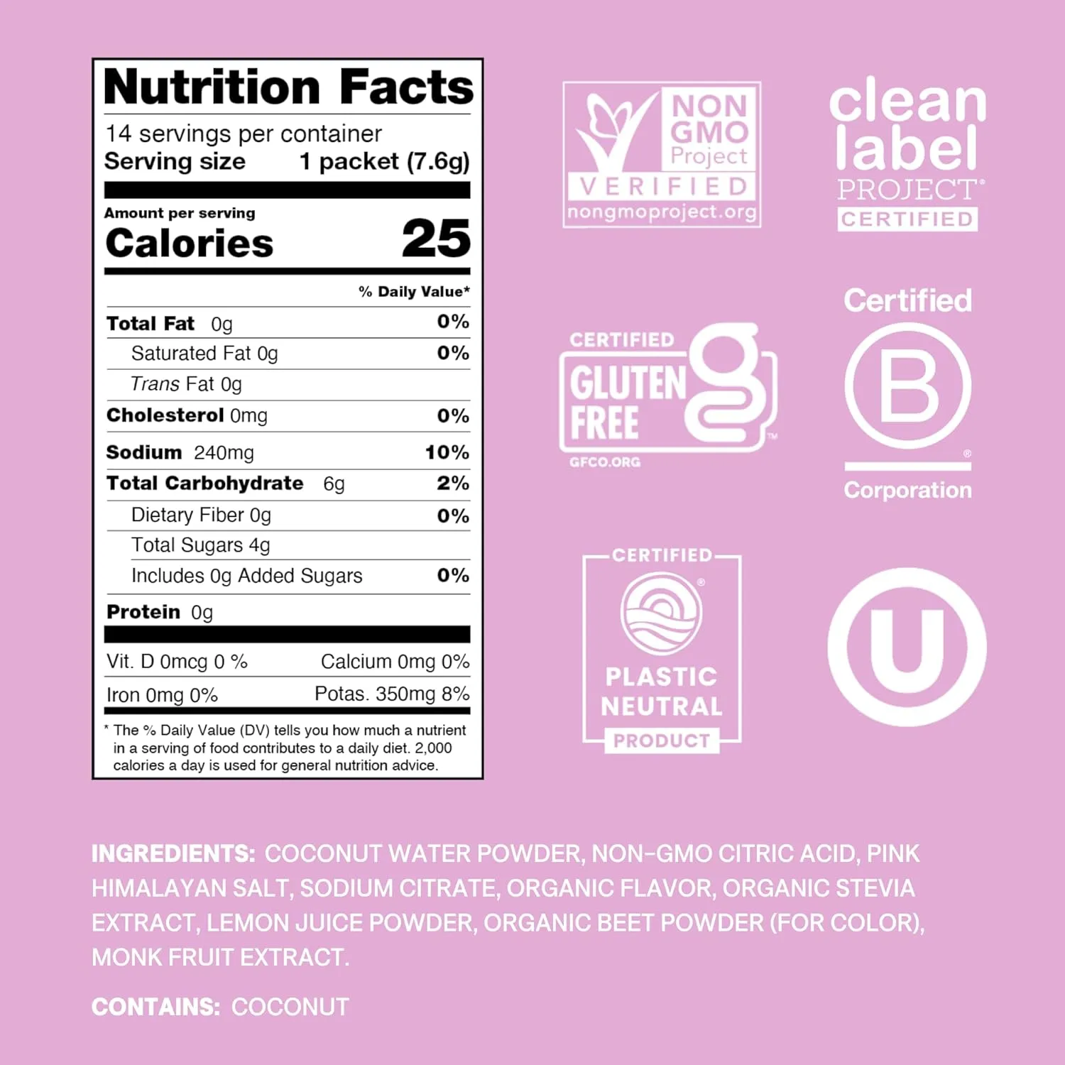 Cure Hydration | Plant-Based Electrolyte Drink Mix | No Added Sugar | FSA & HSA | Dehydration Relief Powder Made with Coconut Water | Non-GMO | Vegan | Pouch of 14 Packets - Watermelon