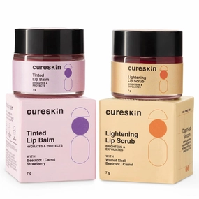 Cures-kin Lip Scrub Combo | Lightening Lip Scrub for Men and Women   Tinted Lip Balm for Women and Men Combo | | Lip Scrub for Dark Lips to Lighten Pink | Lip Balm Combo