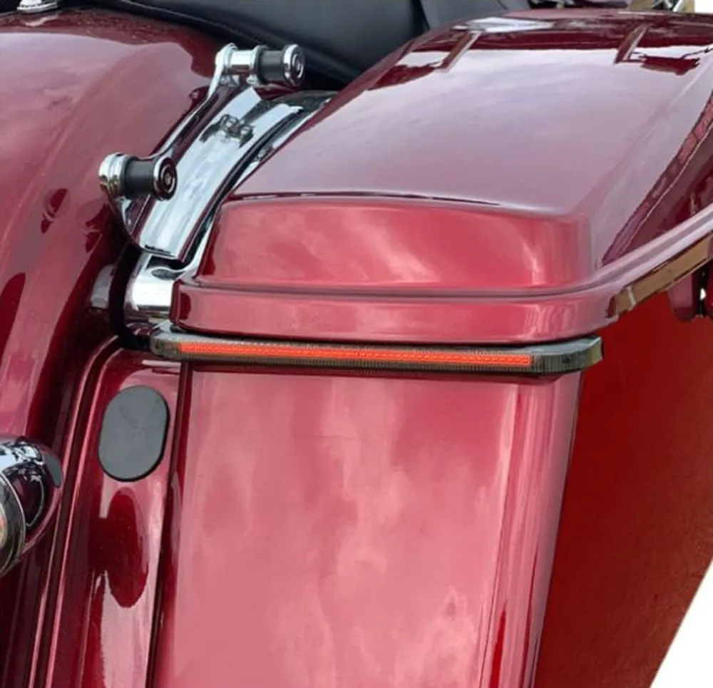 Custom Dynamics Low Profile Red Sequential Bagz Saddlebag Lights for '14  HD Touring Models - Smoked Lens - with Turn Signal Decoder Module