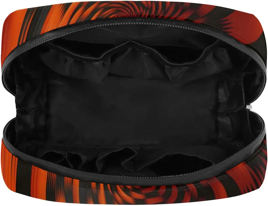 Custom Name Cosmetic Bag, Rotary Print Personalized Bridesmaid Makeup Bag, Personalised Gift for Bridesmaid, Black Orange Pattern Travel Makeup Bag, Bridesmaid Gifts, Organizer