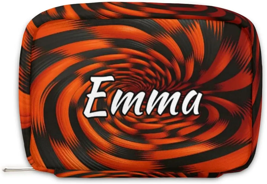 Custom Name Cosmetic Bag, Rotary Print Personalized Bridesmaid Makeup Bag, Personalised Gift for Bridesmaid, Black Orange Pattern Travel Makeup Bag, Bridesmaid Gifts, Organizer