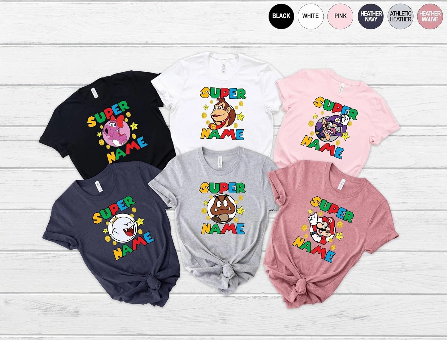 Customized Super Family Shirt, Birthday Shirt, Personalized Friends Matching Tee, Shirt Kart Shirts, Yoshi Bowser Jr Daisy Rosalina Peach Koopa Waluigi Wario Toad T Shirts… (Unisex T-Shirt)
