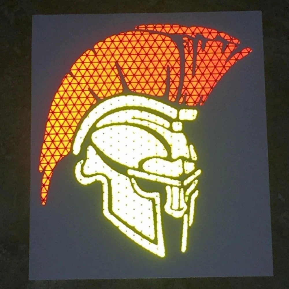customTAYLOR33 High Intensity Grade Reflective Spartan Trojan Decal (10 Inches x 8.9 Inches, Yellow/Gold Face Mask with RED Mohawk)