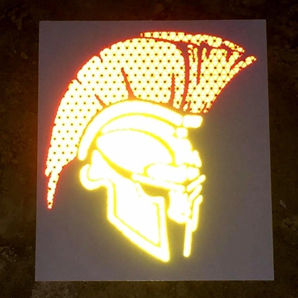 customTAYLOR33 High Intensity Grade Reflective Spartan Trojan Decal (10 Inches x 8.9 Inches, Yellow/Gold Face Mask with RED Mohawk)