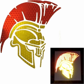 customTAYLOR33 High Intensity Grade Reflective Spartan Trojan Decal (10 Inches x 8.9 Inches, Yellow/Gold Face Mask with RED Mohawk)