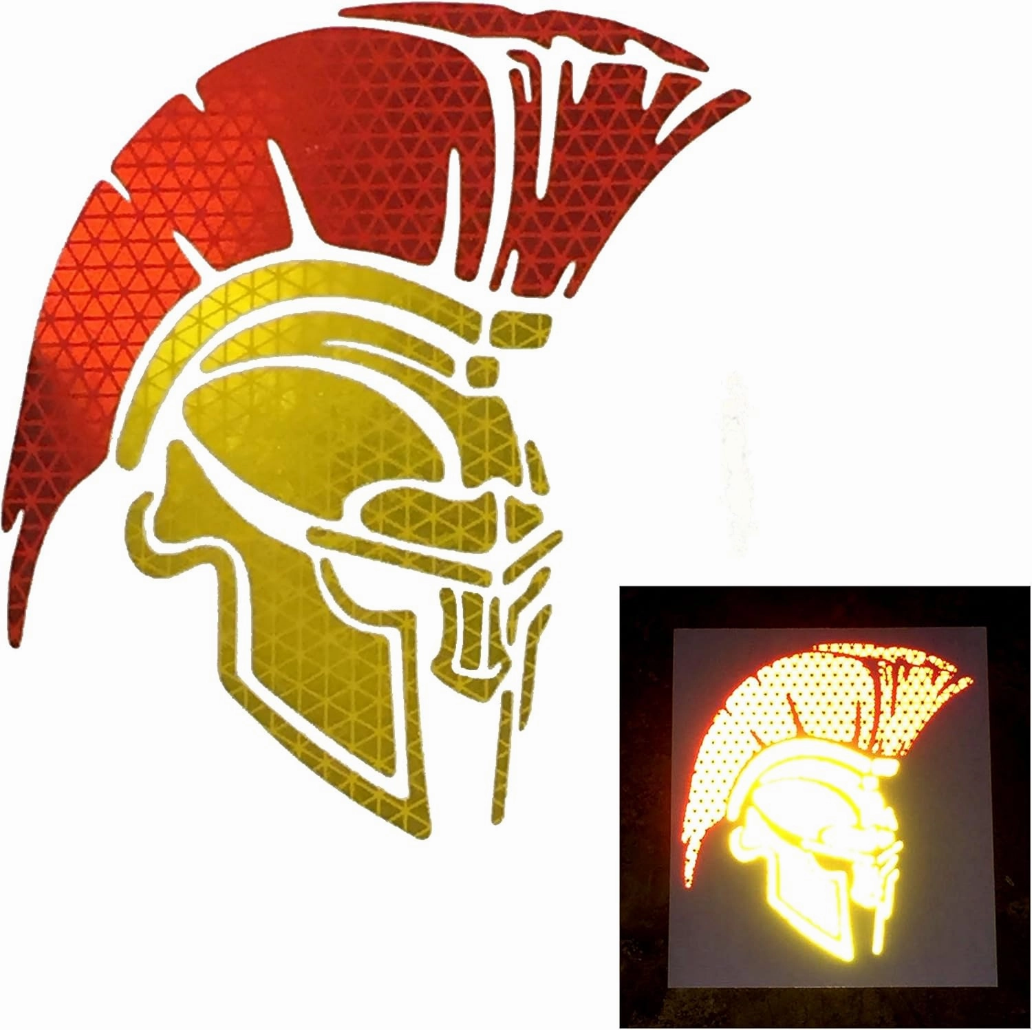 customTAYLOR33 High Intensity Grade Reflective Spartan Trojan Decal (10 Inches x 8.9 Inches, Yellow/Gold Face Mask with RED Mohawk)