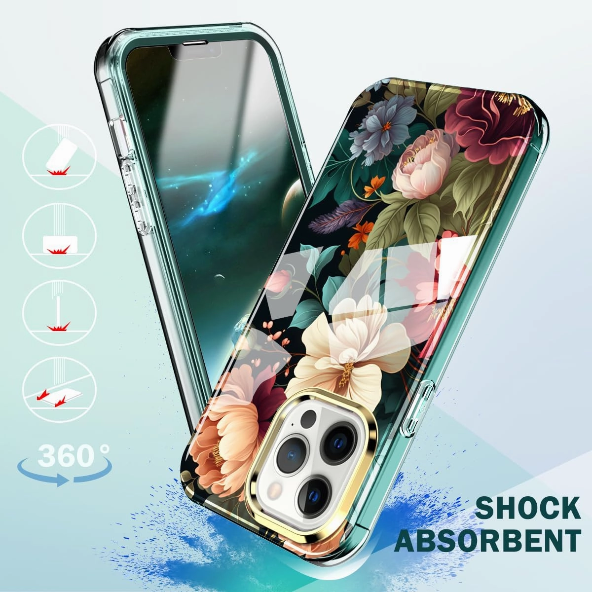 Cute Flower Case for iPhone 13 Pro 6.1 inch Built with Screen Protector, Lightweight and Stylish Full Body Shockproof Protective Rugged TPU Case for Women/Girls