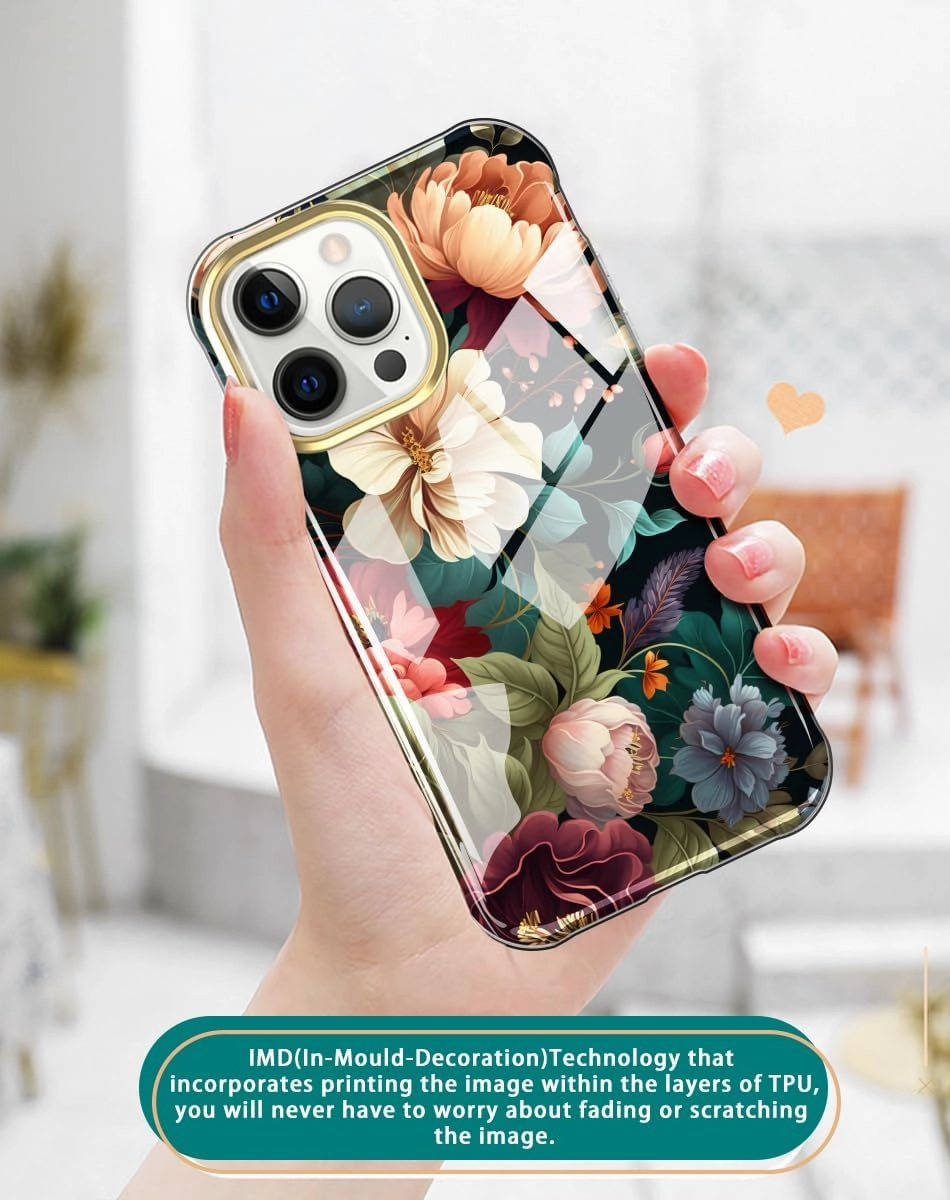Cute Flower Case for iPhone 13 Pro 6.1 inch Built with Screen Protector, Lightweight and Stylish Full Body Shockproof Protective Rugged TPU Case for Women/Girls
