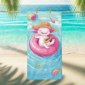Cute Peach Axolotl Beach Towel Microfiber Extra Large Cartoon Character Pool Towel, Quick Dry Absorbent Sand Free Lightweight Blanket, Summer Vacation Picnic Essentials 62x31 Inch