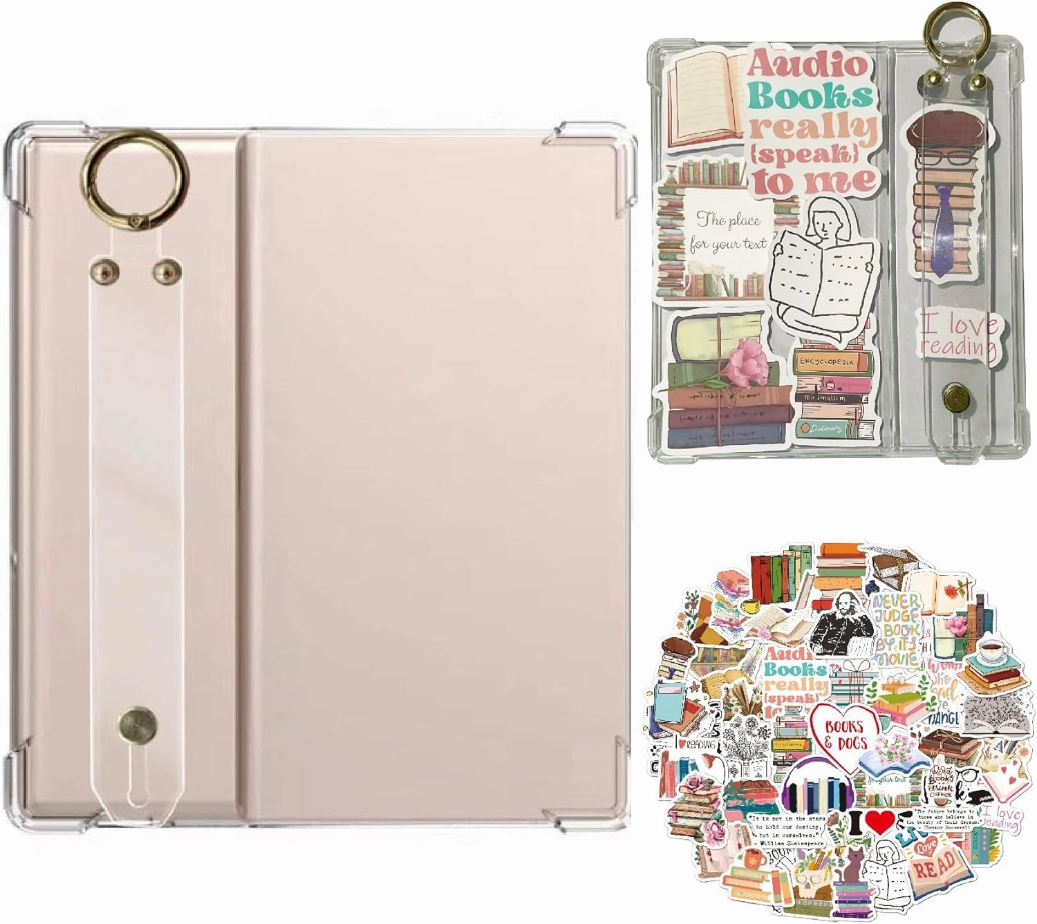 DaFong,Hand-Strap Clear Case with 50 Sticker(Books Pattern) for 7" Kindle Oasis (10th Generation,2019 and 9th Generation,2017)，Thin Slim Lightweight Scratch Proof Silicone Rubber TPU (Transparent)