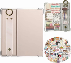 DaFong,Hand-Strap Clear Case with 50 Sticker(Books Pattern) for 7" Kindle Oasis (10th Generation,2019 and 9th Generation,2017)，Thin Slim Lightweight Scratch Proof Silicone Rubber TPU (Transparent)