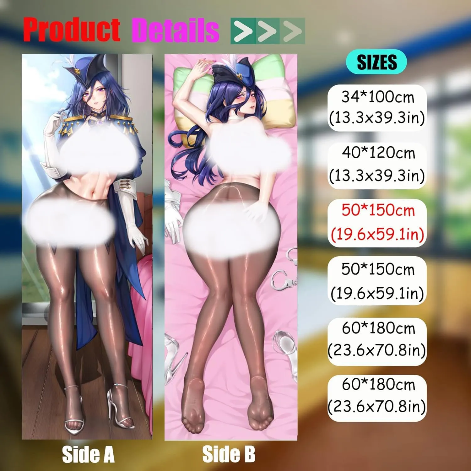 Dakimakura Anime Genshin Impact Hugging Body Pillow Case, 19""x59"" Throw Pillow Cover, Double-Sided Print Bedding Decorative Pillowcase (Clorinde), FA12K