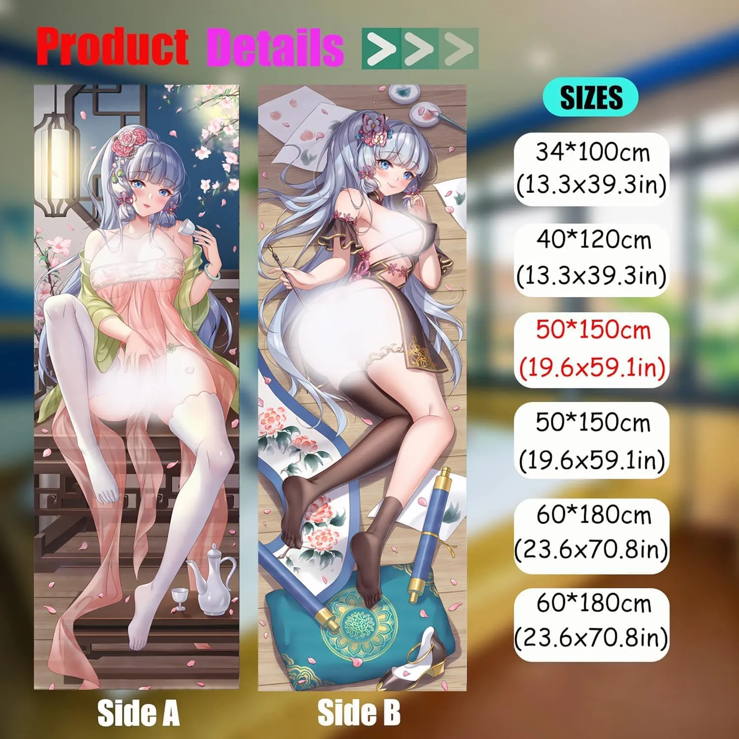 Dakimakura Anime Genshin Impact Hugging Body Pillow Case, 19""x59"" Throw Pillow Cover, Double-Sided Print Bedding Decorative Pillowcase (Kamisato Ayaka), FA12K