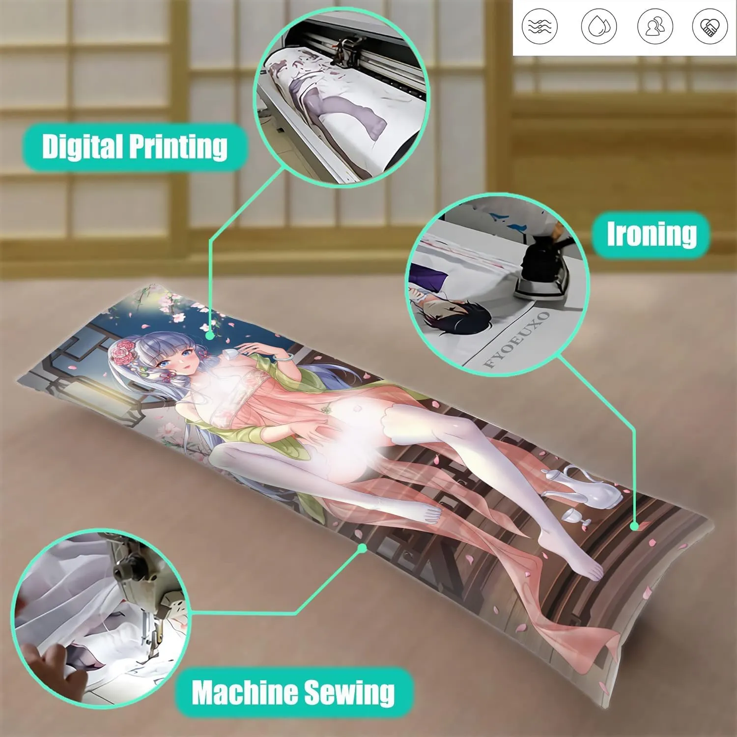 Dakimakura Anime Genshin Impact Hugging Body Pillow Case, 19""x59"" Throw Pillow Cover, Double-Sided Print Bedding Decorative Pillowcase (Kamisato Ayaka), FA12K