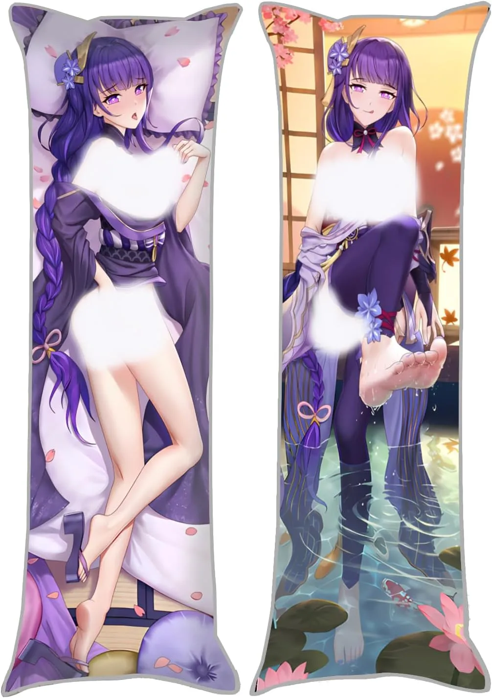 Dakimakura Anime Genshin Impact Hugging Body Pillow Case, 19""x59"" Throw Pillow Cover, Double-Sided Print Bedding Decorative Pillowcase (Raiden Shogun), FA12K