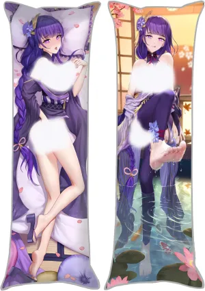Dakimakura Anime Genshin Impact Hugging Body Pillow Case, 19""x59"" Throw Pillow Cover, Double-Sided Print Bedding Decorative Pillowcase (Raiden Shogun), FA12K