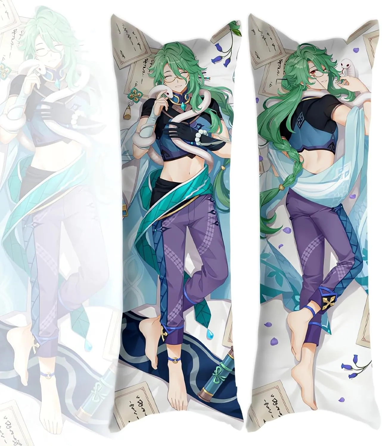 Dakimakura Genshin Impact 20"x59" Anime Pillowcase Double-Sided Pattern Hugging Body Pillow Cover Case Peach Skin (Baizhu)