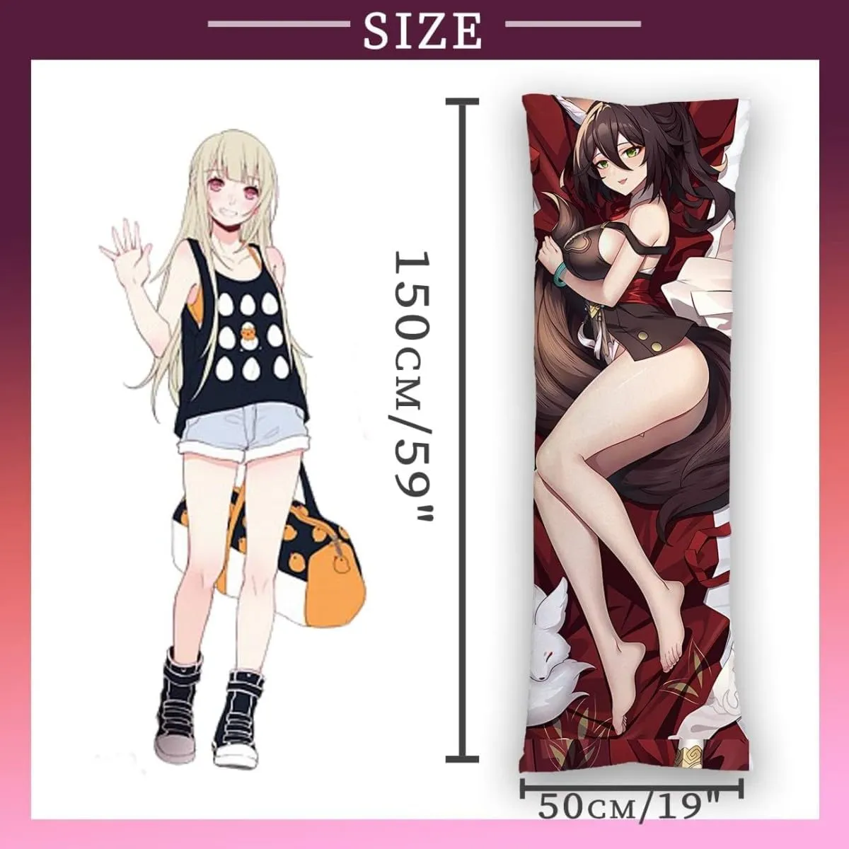 Dakimakura Genshin Impact 20"x59" Anime Pillowcase Double-Sided Pattern Hugging Body Pillow Cover Case Peach Skin (Baizhu)