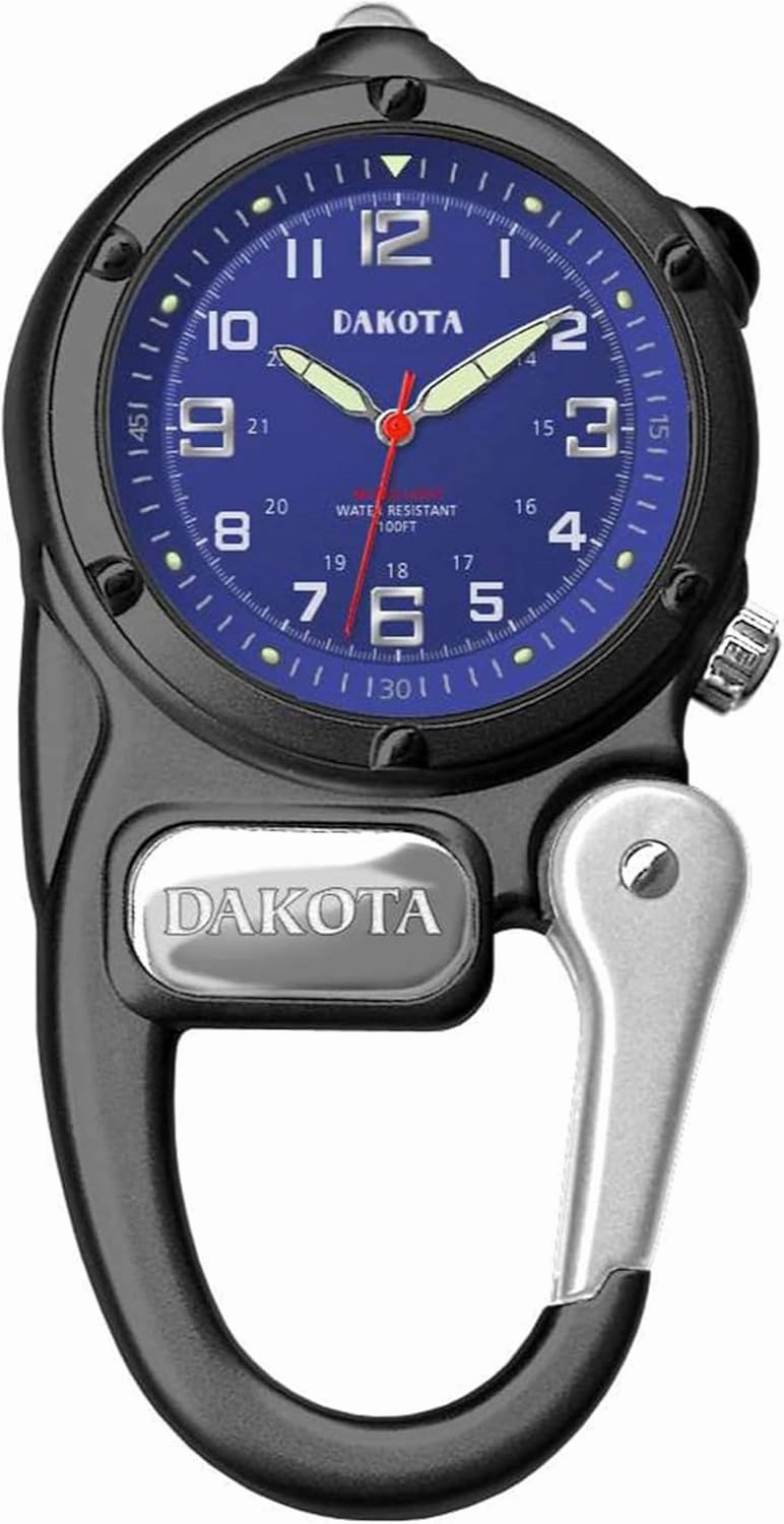 Dakota Mini Clip Microlight, Quality Pocket and Fob Watch, Premium Durability Outdoor Gifts for Men, Use for Fishing Hunting, and More, LED Flashlight, Clip on Watch