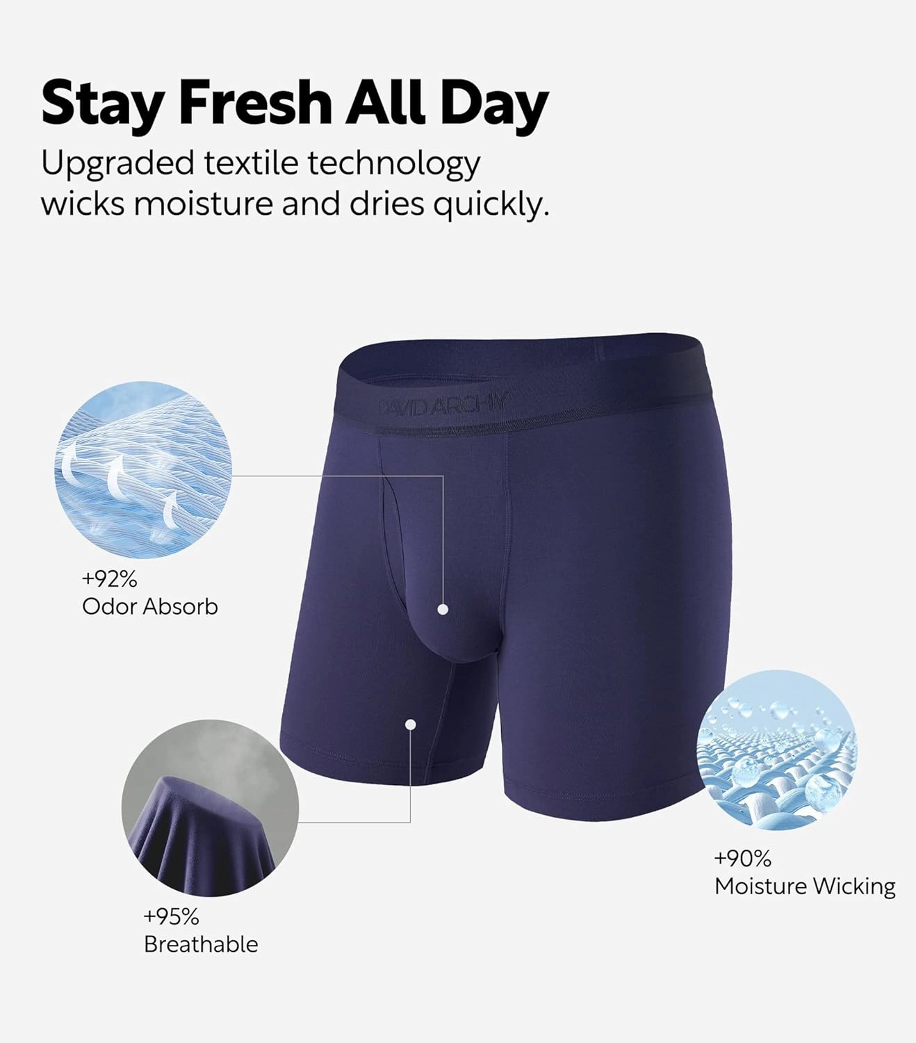 DAVID ARCHY Men’s Underwear Boxer Briefs Soft Comfortable Micro Modal Breathable with Fly Boxer Briefs for Men 3 Pack