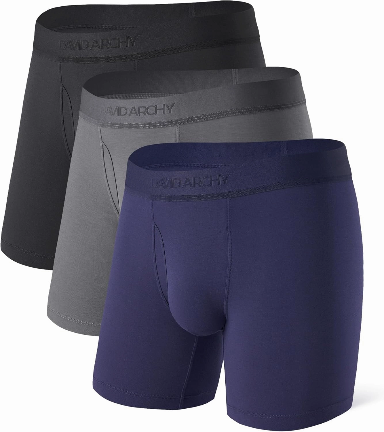DAVID ARCHY Men’s Underwear Boxer Briefs Soft Comfortable Micro Modal Breathable with Fly Boxer Briefs for Men 3 Pack