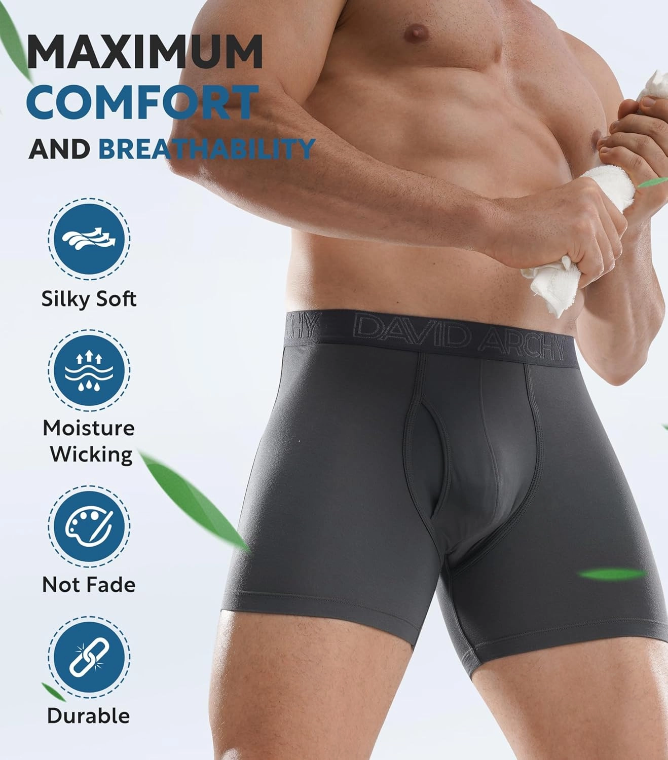 DAVID ARCHY Mens Underwear Boxer Briefs Breathable Soft Moisture-Wicking with Fly Underwear for Men Multipack
