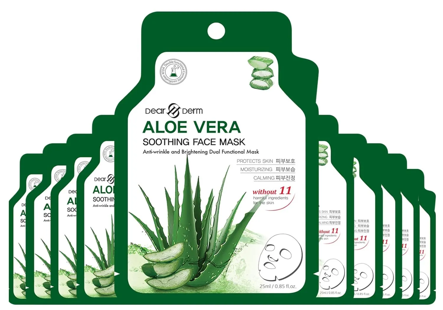 Dearderm Aloe Vera Soothing Mask (10pcs) Moisturizing and Soothing Your Facial Skin