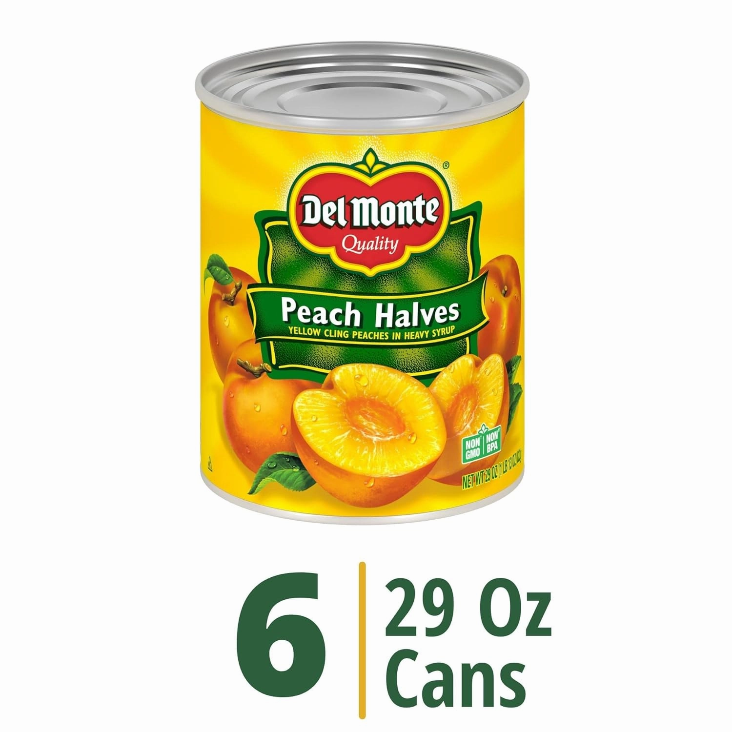 Del Monte Yellow Cling Canned Peach Halves in Heavy Syrup, 29 oz Can (Pack of 6)