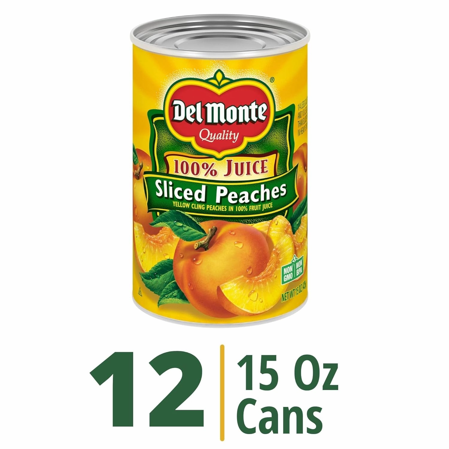 Del Monte Yellow Cling Sliced Canned Peaches in 100% Juice, 15 oz Can (Pack of 12 Cans)