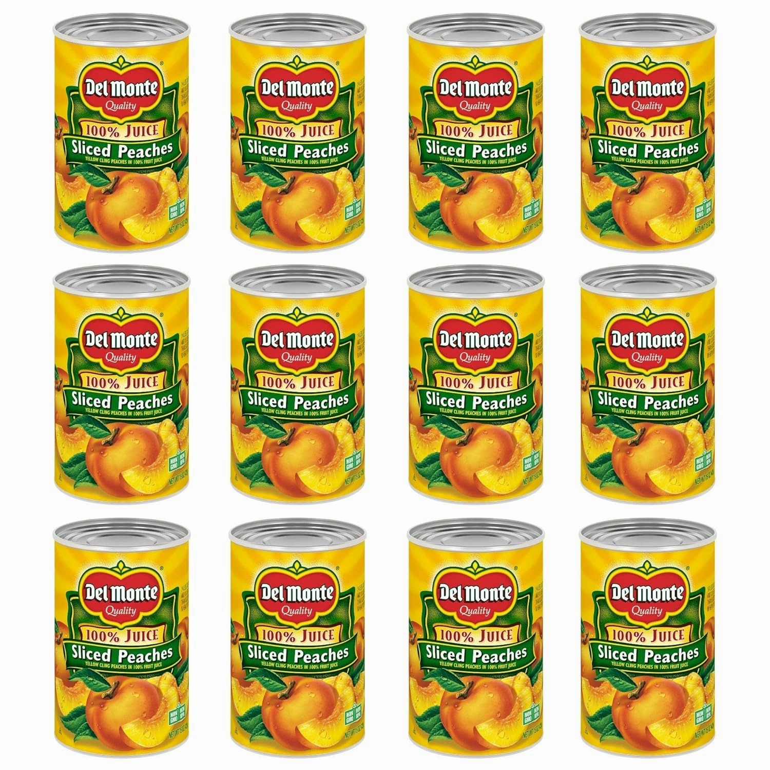 Del Monte Yellow Cling Sliced Canned Peaches in 100% Juice, 15 oz Can (Pack of 12 Cans)