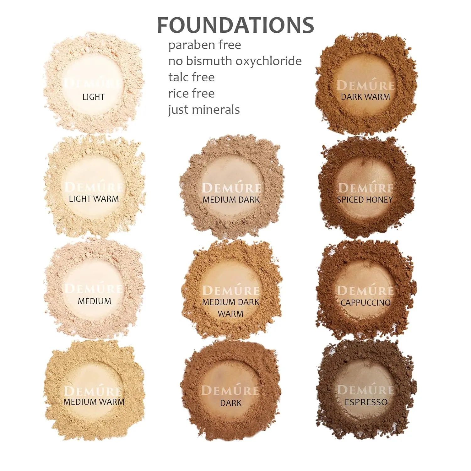Demure Light Mineral Foundation - Loose Face Powder, Natural Makeup with Pure Crushed Minerals