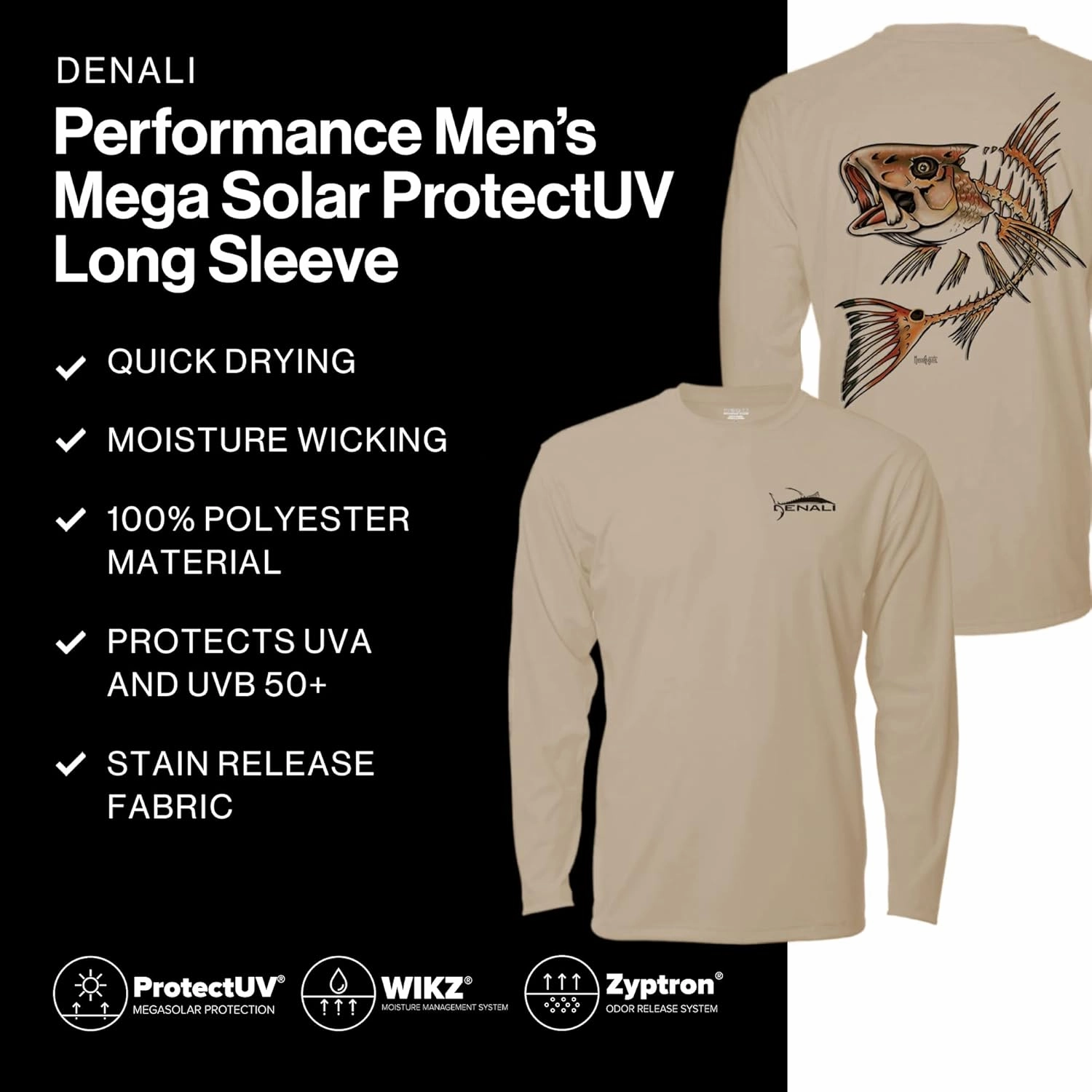 Denali Men's Teaser UPF 50  Long Sleeve T-Shirt, UV Protection Shirt, Trophy Bones Collection by Marcos Augusto: Redfish