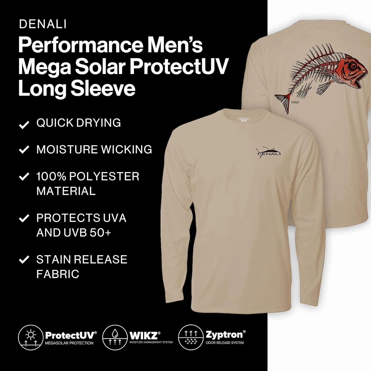 Denali Men's Teaser UPF 50  Long Sleeve T-Shirt, UV Protection Shirt, Trophy Bones Collection by Marcos Augusto: Snapper