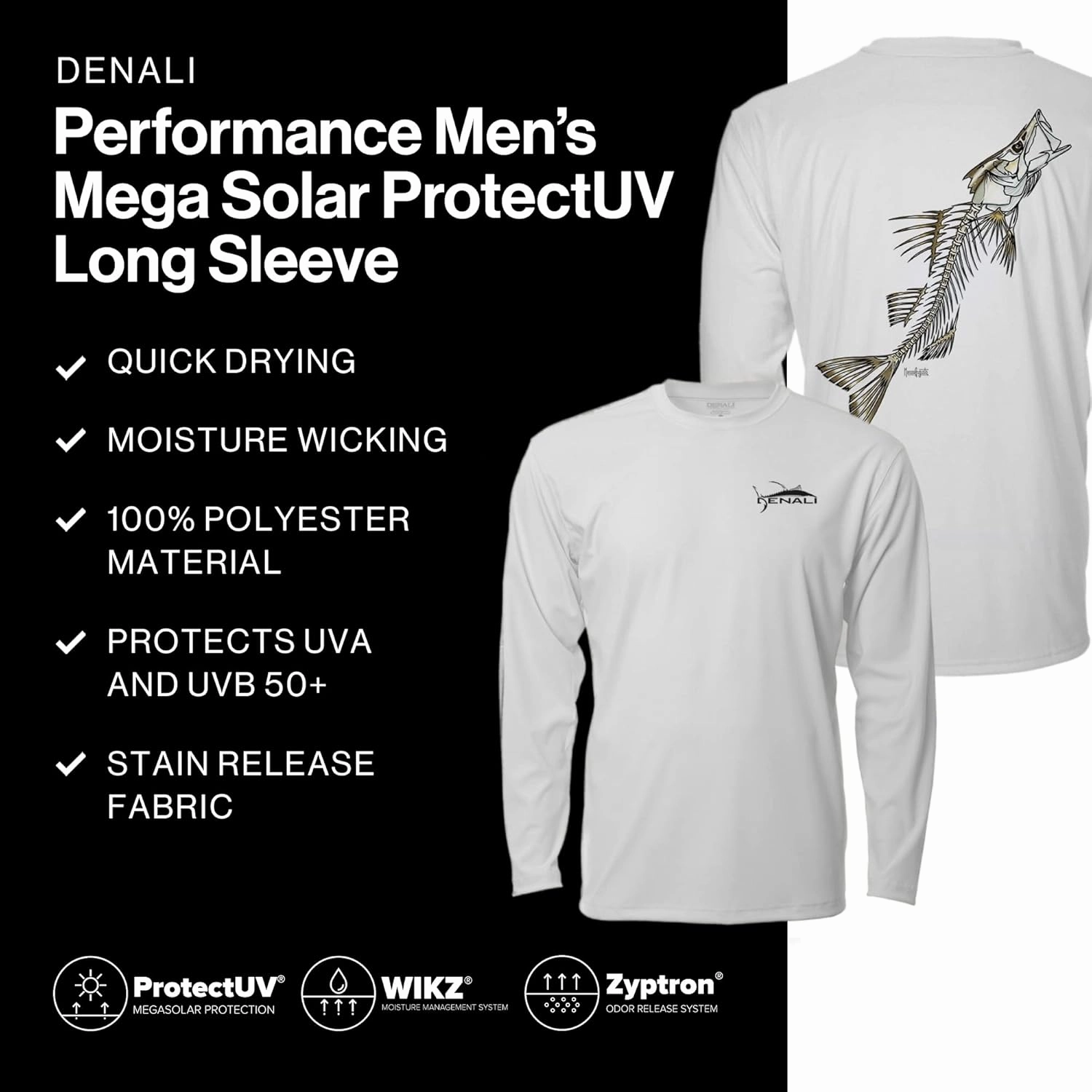 Denali Men's Teaser UPF 50  Long Sleeve T-Shirt, UV Protection Shirt, Trophy Bones Collection by Marcos Augusto: Snook