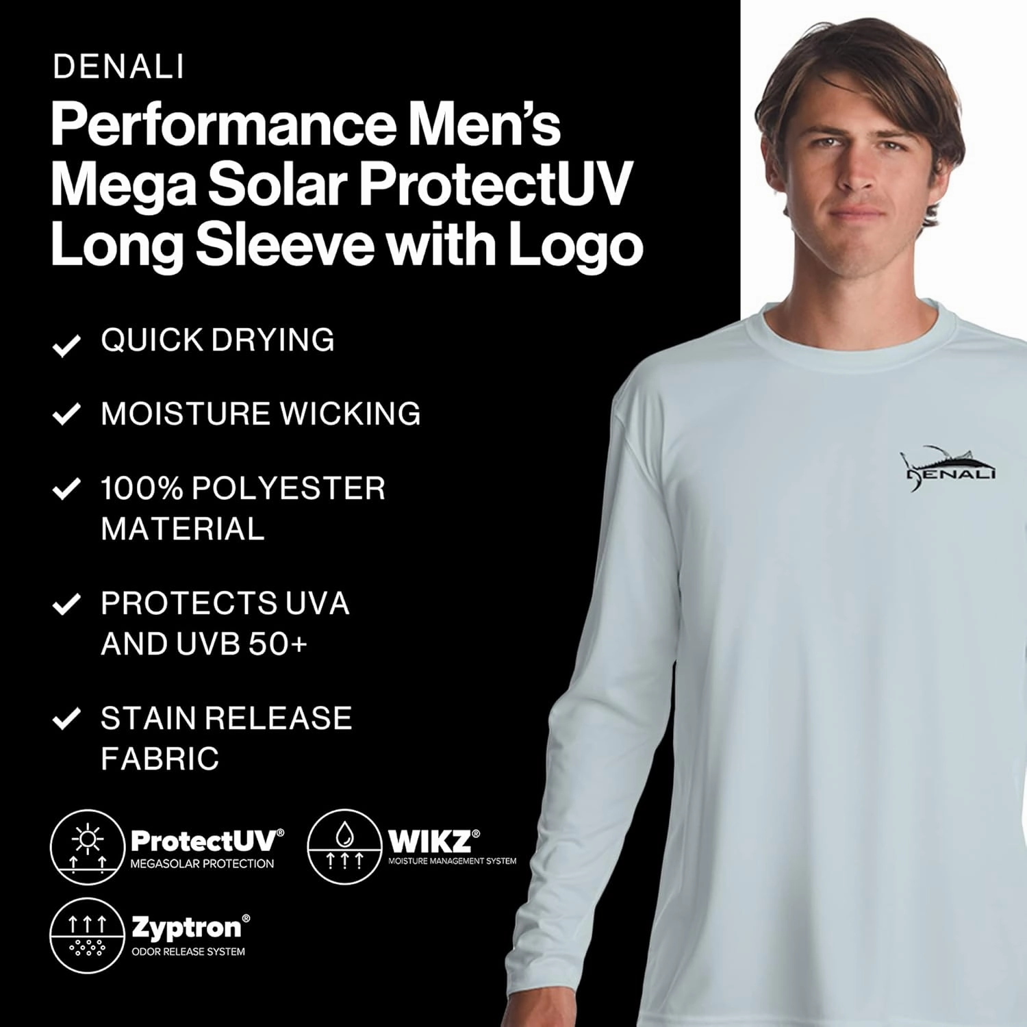 Denali Men's Tuna Logo Tournament Teaser UPF 50  Long Sleeve T-Shirt, UV Protection, Quick Dry Fisherman's Shirt