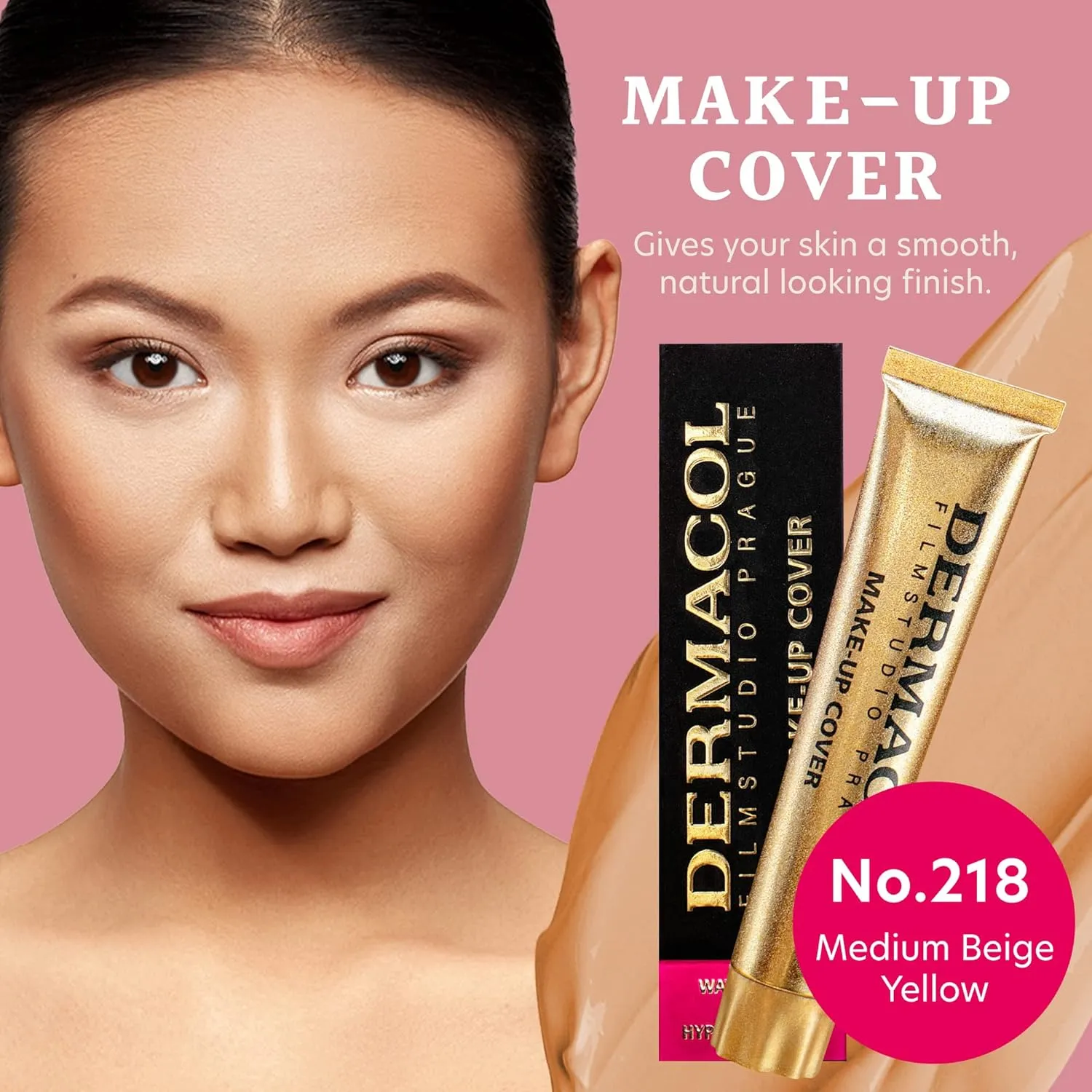 Dermacol Full Coverage Foundation | Long Lasting Waterproof Makeup Cover Cream SPF30 | Hypoallergenic & Light Weight Liquid | Tattoo, Acne, Spots, Under-eye Skin Cover-up | 218, 30g