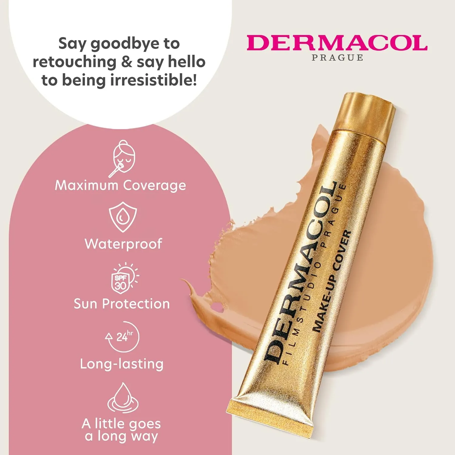 Dermacol Full Coverage Foundation | Long Lasting Waterproof Makeup Cover Cream SPF30 | Hypoallergenic & Light Weight Liquid | Tattoo, Acne, Spots, Under-eye Skin Cover-up | 218, 30g