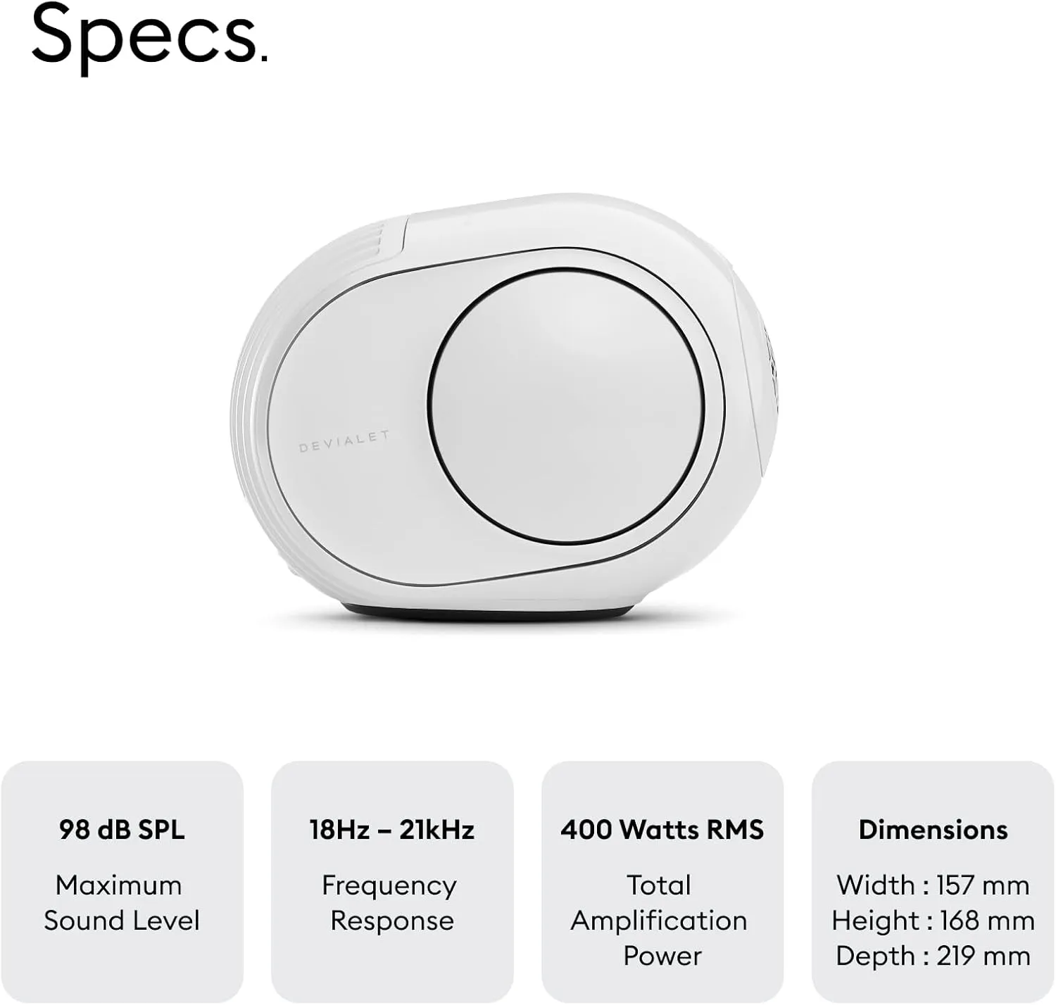 Devialet Phantom II - 98 dB - Compact Wireless Speaker - Iconic White