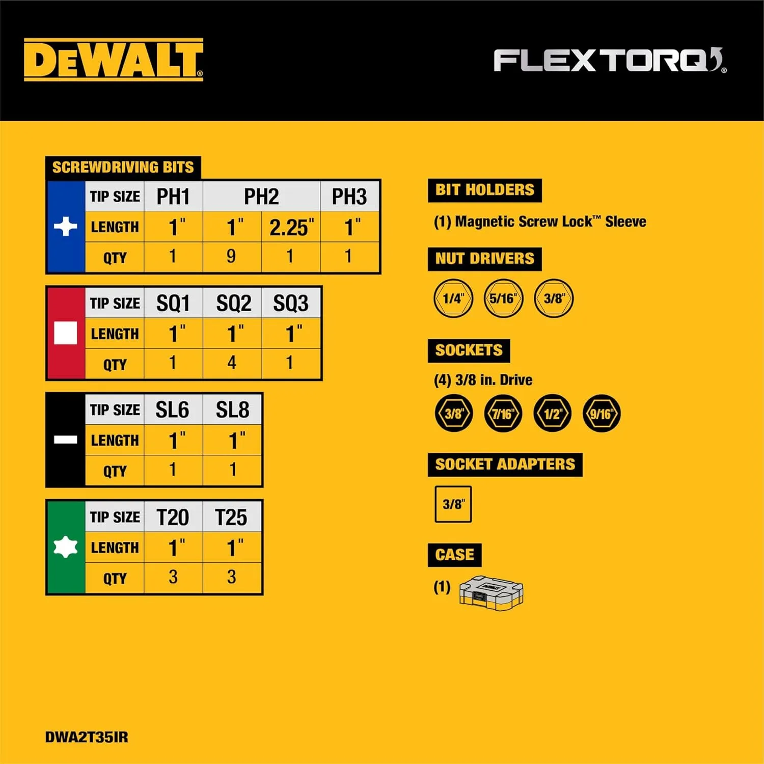 DEWALT Screwdriver Bit Set, Impact Ready, FlexTorq, 35-Piece (DWA2T35IR)