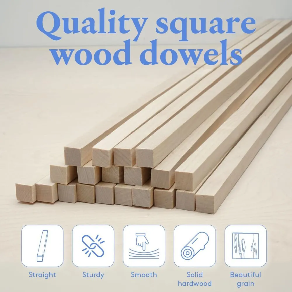 DIY Wooden Square Dowel Rod 5/8-inch x 36 Pack of 5 Hobby Wood Sticks for Crafts, Wood Trim & Architecture Model Making, by Woodpeckers