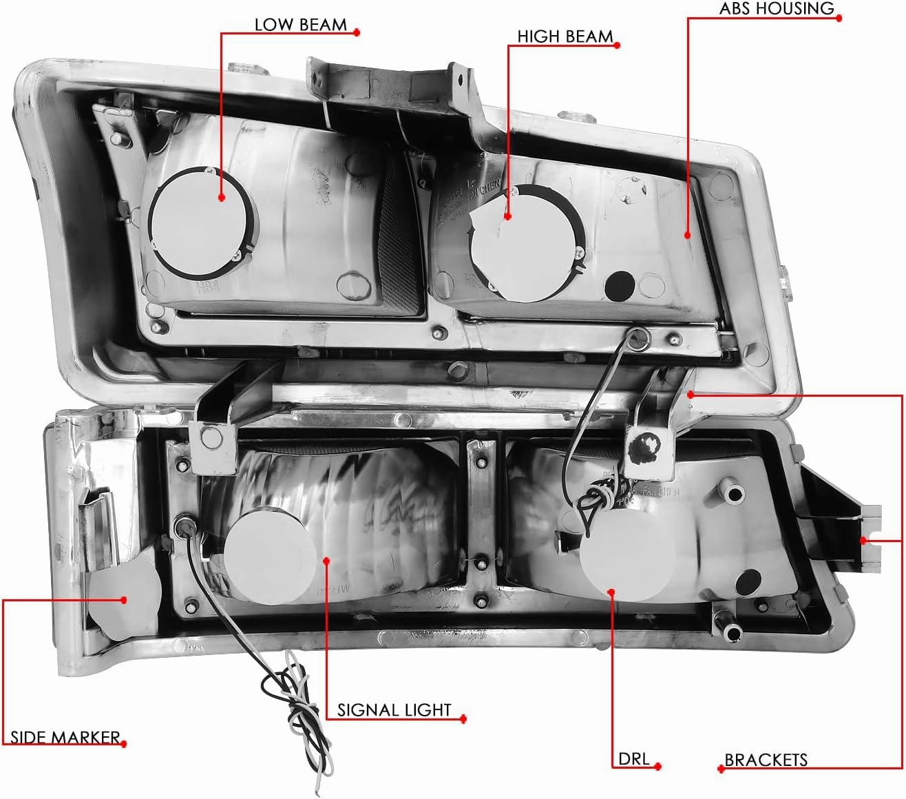 DNA MOTORING HL-LB4-CSIL03-CH-CL1 F-LED DRL Headlights Compatible with 03-06 Silverado Avalanche 1500 2500, Fit Models without Factory Cladding ONLY,Chrome/Clear