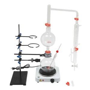 DNYSYSJ 2000ml Essential Oil Distillation Apparatus, 1000W Steam Water Distiller Purifier with Condenser   Hot Stove   Essential Oil Separator Lab Glass Distillation Kit (2000ml)
