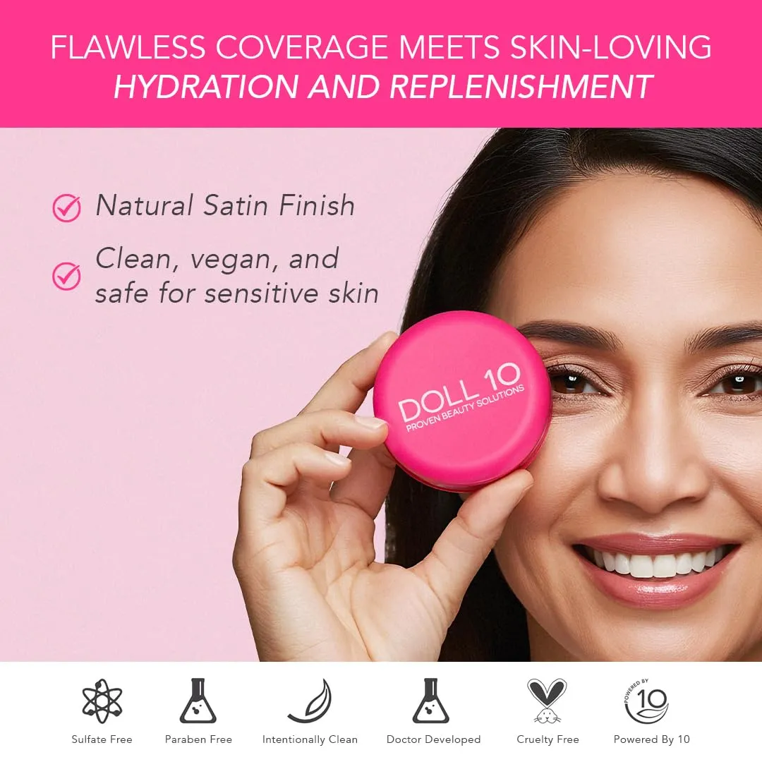 Doll 10 Peptide Bounce Balm Foundation™ – Hydrating, Age-Defying Foundation for Older Women, All Skin Types – Vegan, Clean, Natural, Medium Buildable Coverage, Blurs Fine Lines - [Light/Medium]
