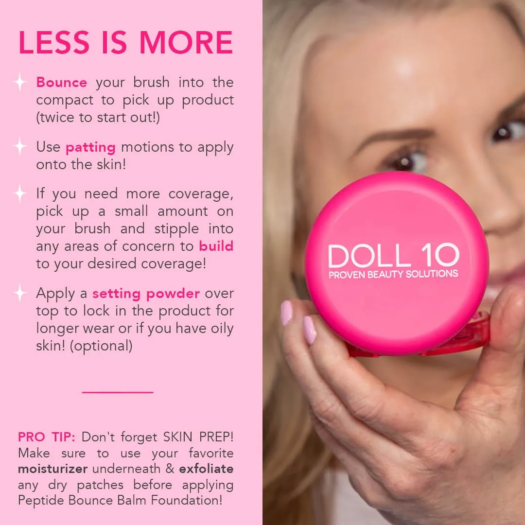 Doll 10 Peptide Bounce Balm Foundation™ – Hydrating, Age-Defying Foundation for Older Women, All Skin Types – Vegan, Clean, Natural, Medium Buildable Coverage, Blurs Fine Lines - [Light/Medium]