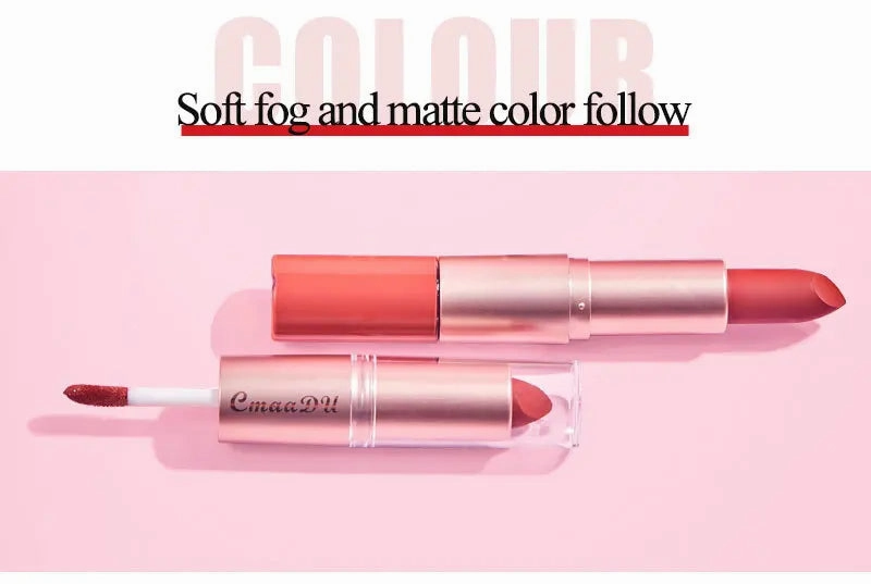 Double-Ended Matte & Gloss Lipstick – Waterproof Nude & Red Shades – Velvet Lip Tint   Glossy Balm Duo – Fashion Makeup Gift for Women