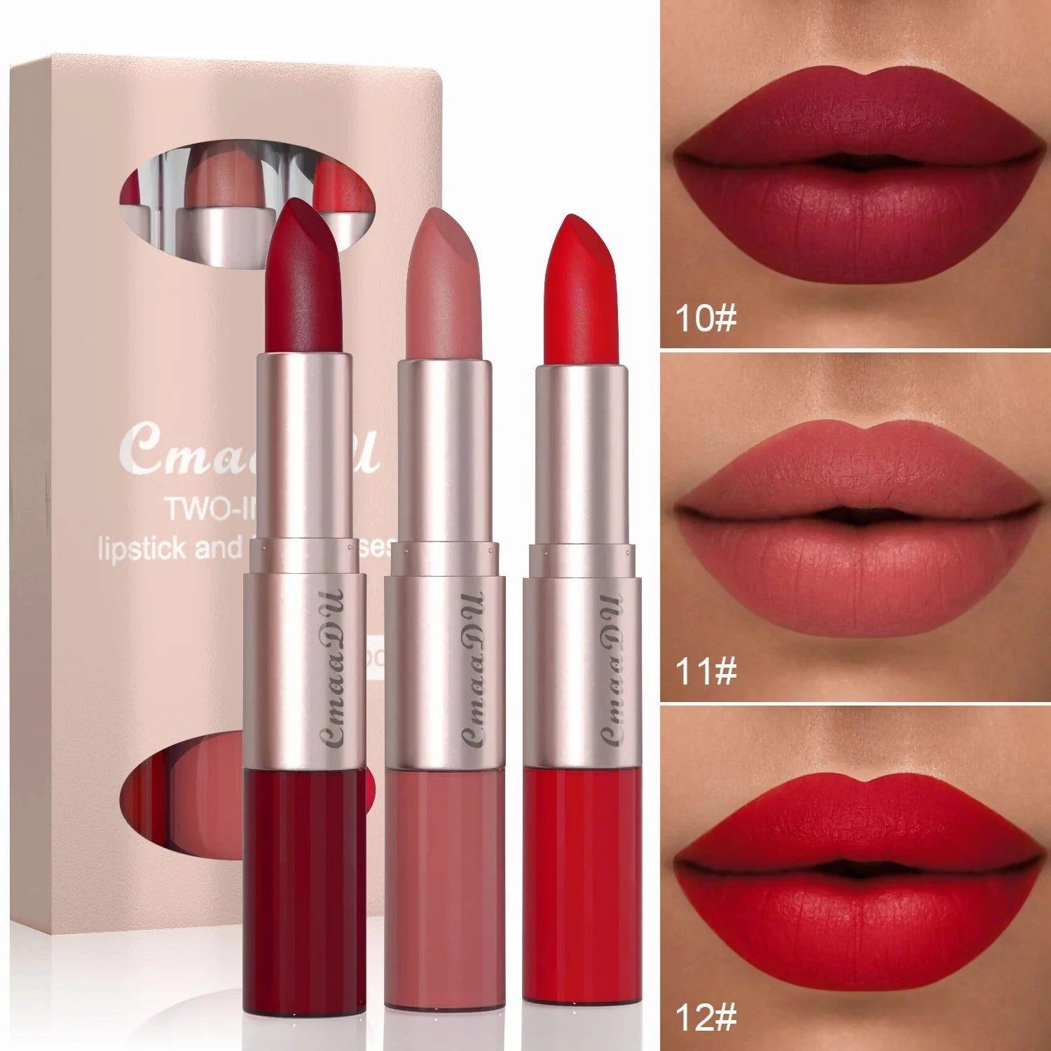 Double-Ended Matte & Gloss Lipstick – Waterproof Nude & Red Shades – Velvet Lip Tint   Glossy Balm Duo – Fashion Makeup Gift for Women