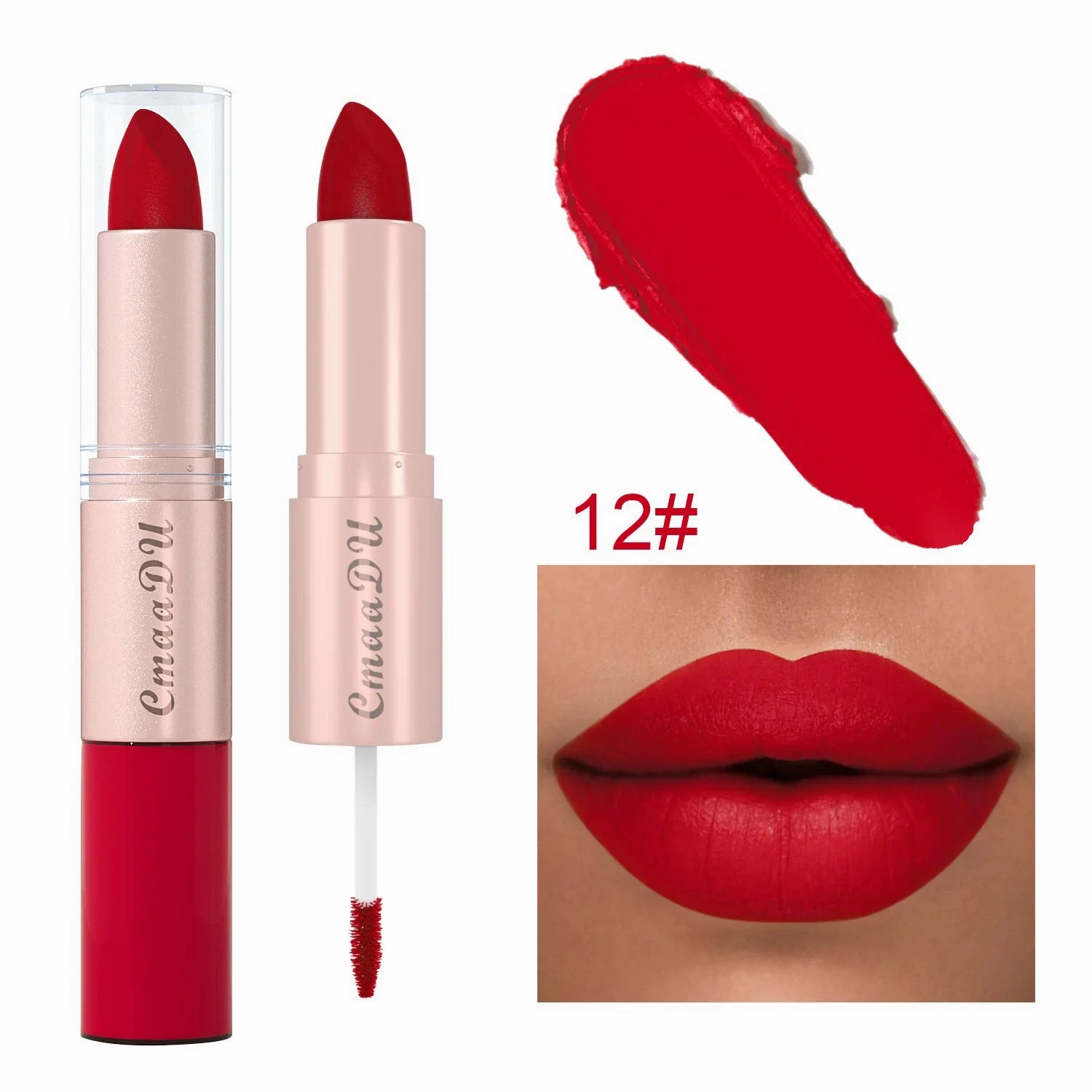 Double-Ended Matte & Gloss Lipstick – Waterproof Nude & Red Shades – Velvet Lip Tint   Glossy Balm Duo – Fashion Makeup Gift for Women
