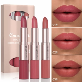 Double-Ended Matte & Gloss Lipstick – Waterproof Nude & Red Shades – Velvet Lip Tint   Glossy Balm Duo – Fashion Makeup Gift for Women